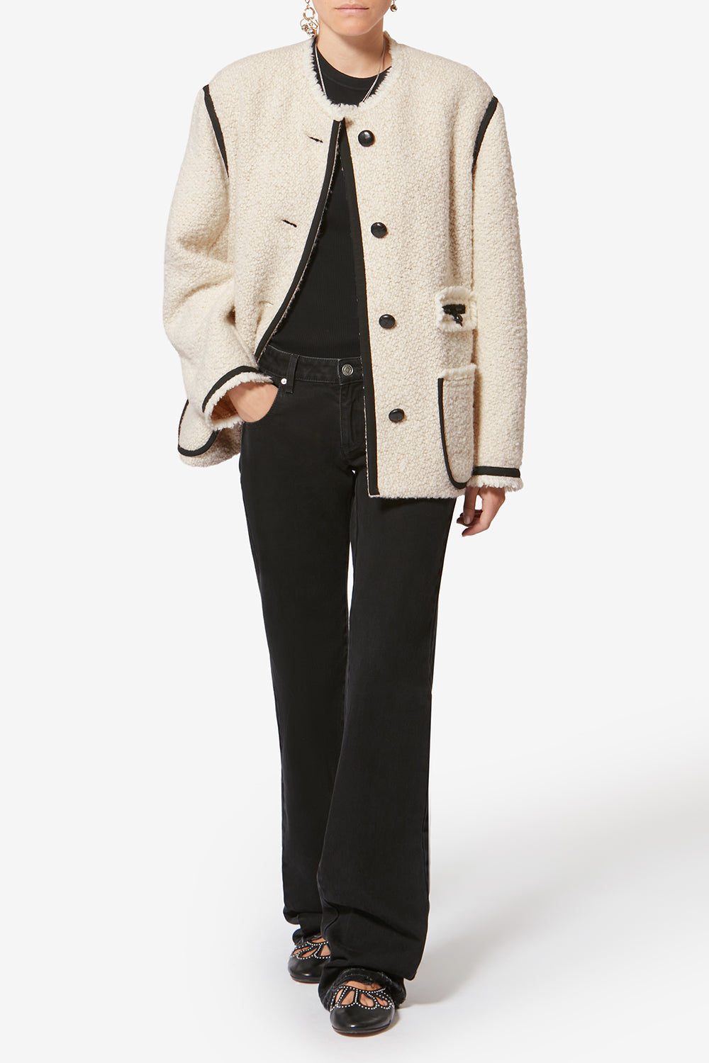 Veste en tweed bouclette en laine maylin - Écru - Woman - 2