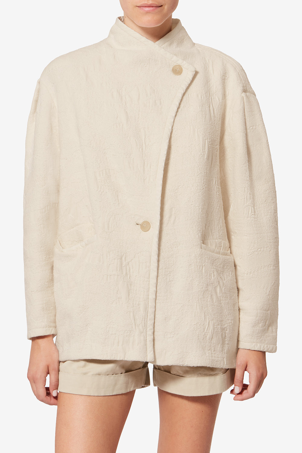 Uadie short textured cotton coat - Ecru - Woman - 4