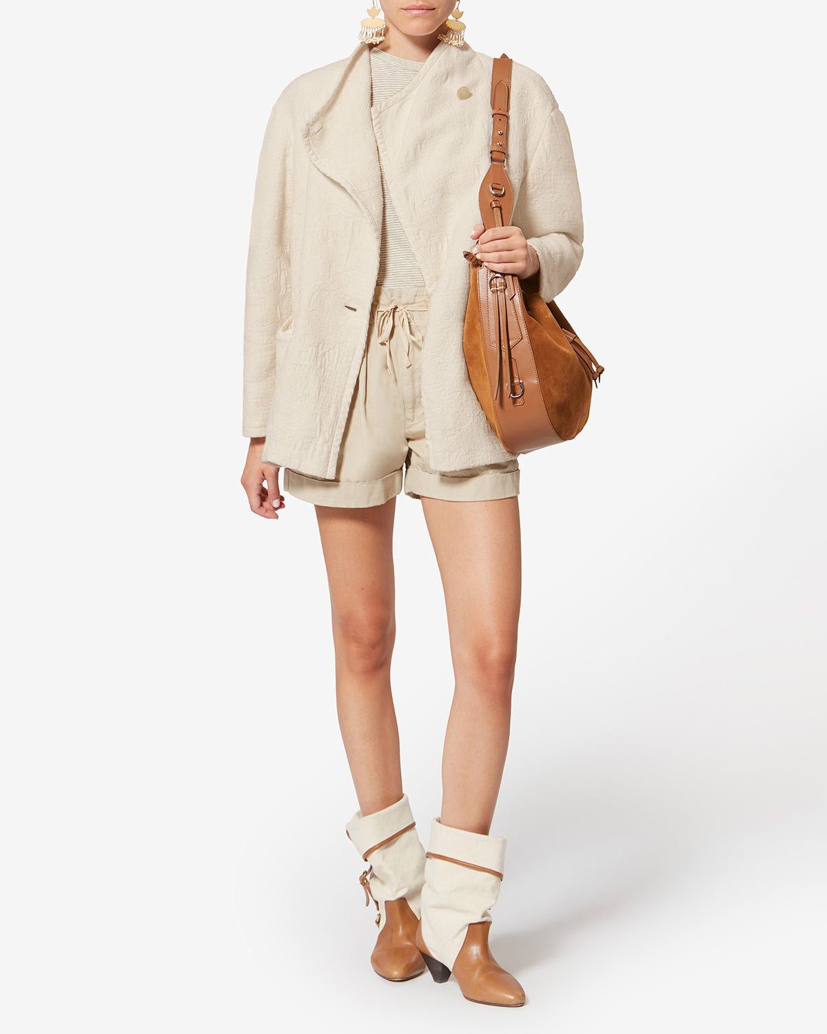 Manteau court uadie en coton texturé - Écru - Woman - 6