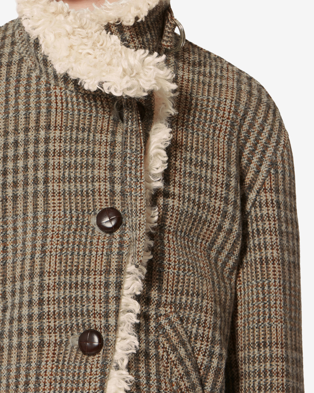 Manteau court fadia en laine vierge prince-de-galles - Beige - Woman - 2