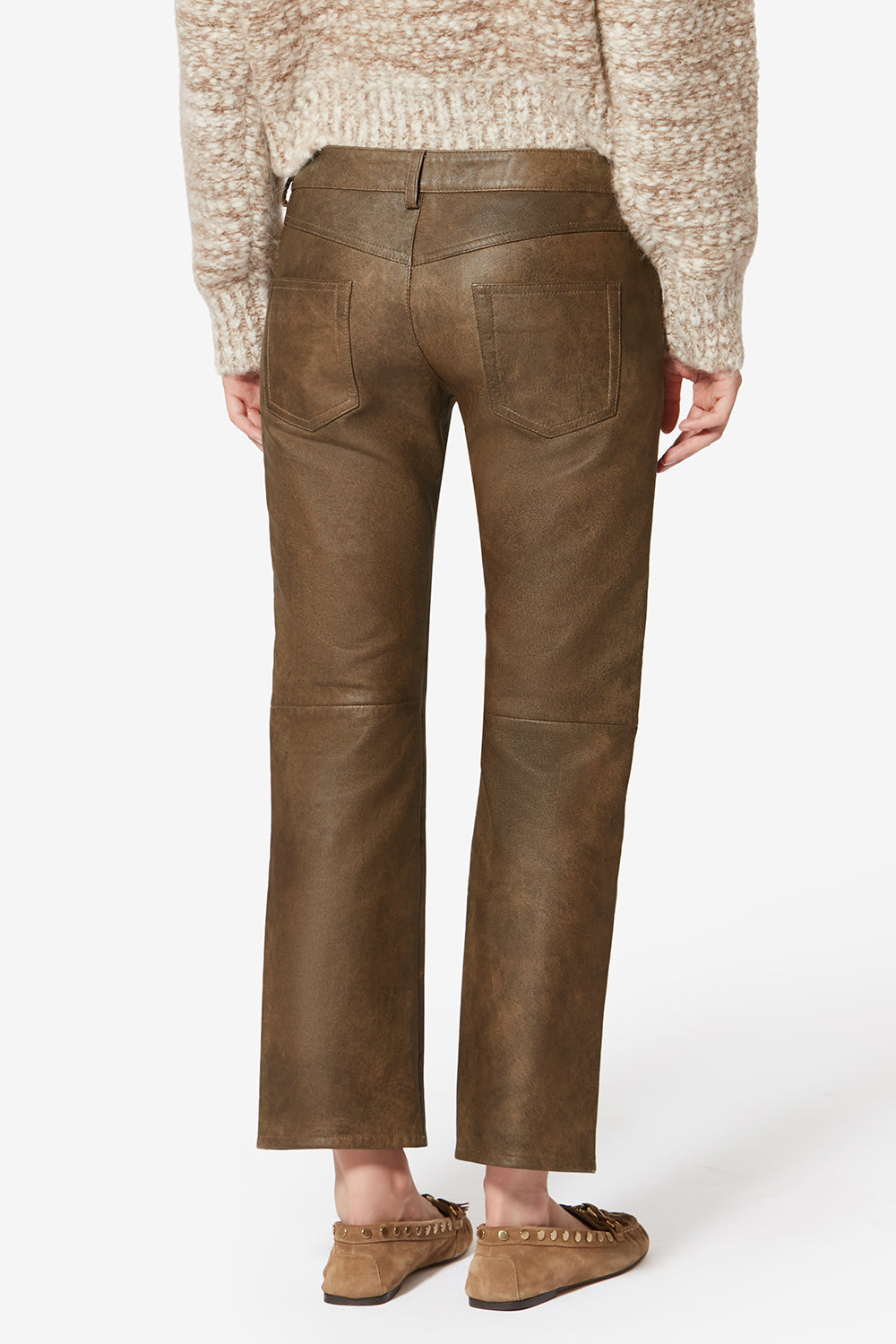 Pantaloni in pelle di agnello lucida vanel - Vintage brown - Woman - 5