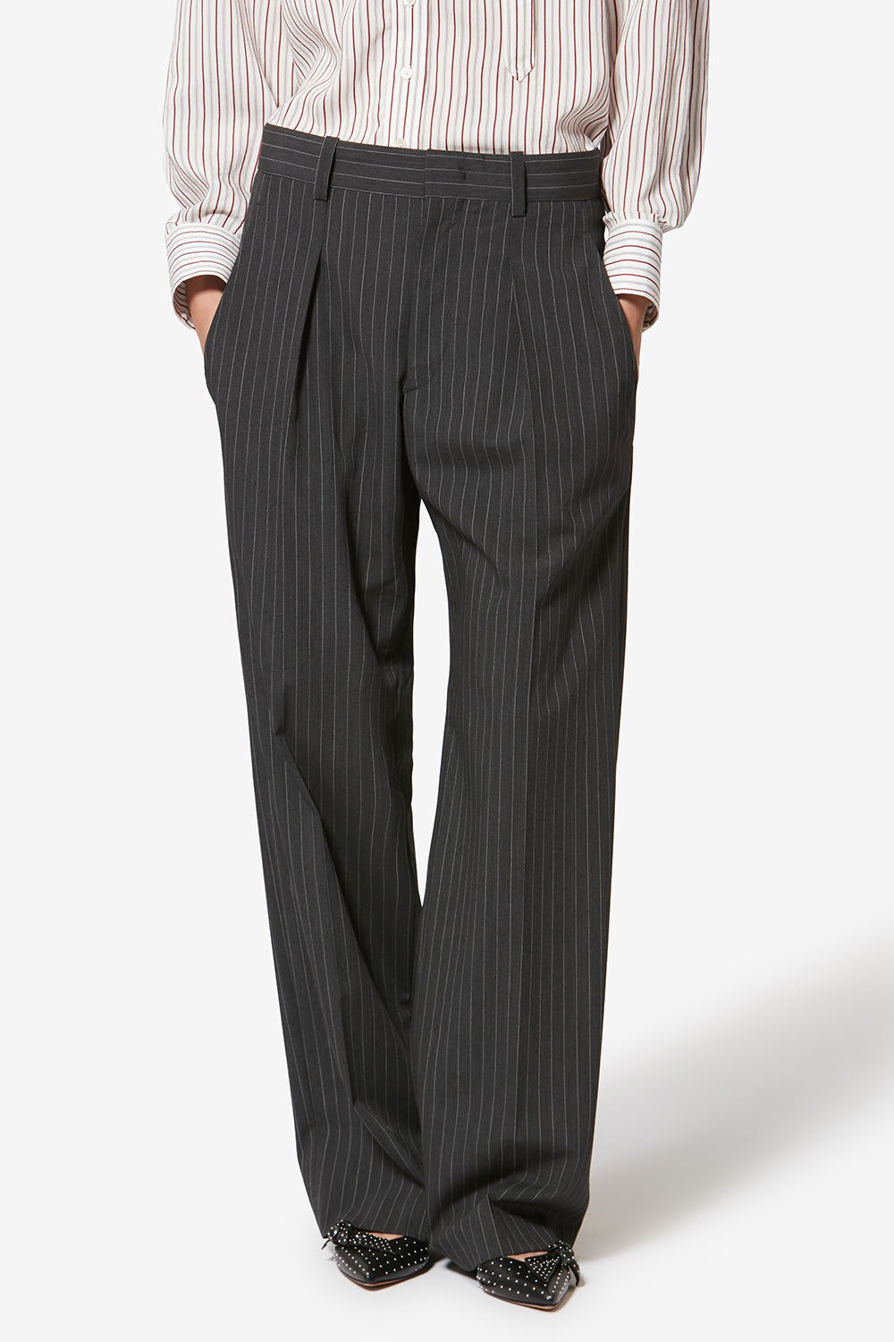 Lisetta virgin wool tennis stripe suit pants - Anthracite - Woman - 3