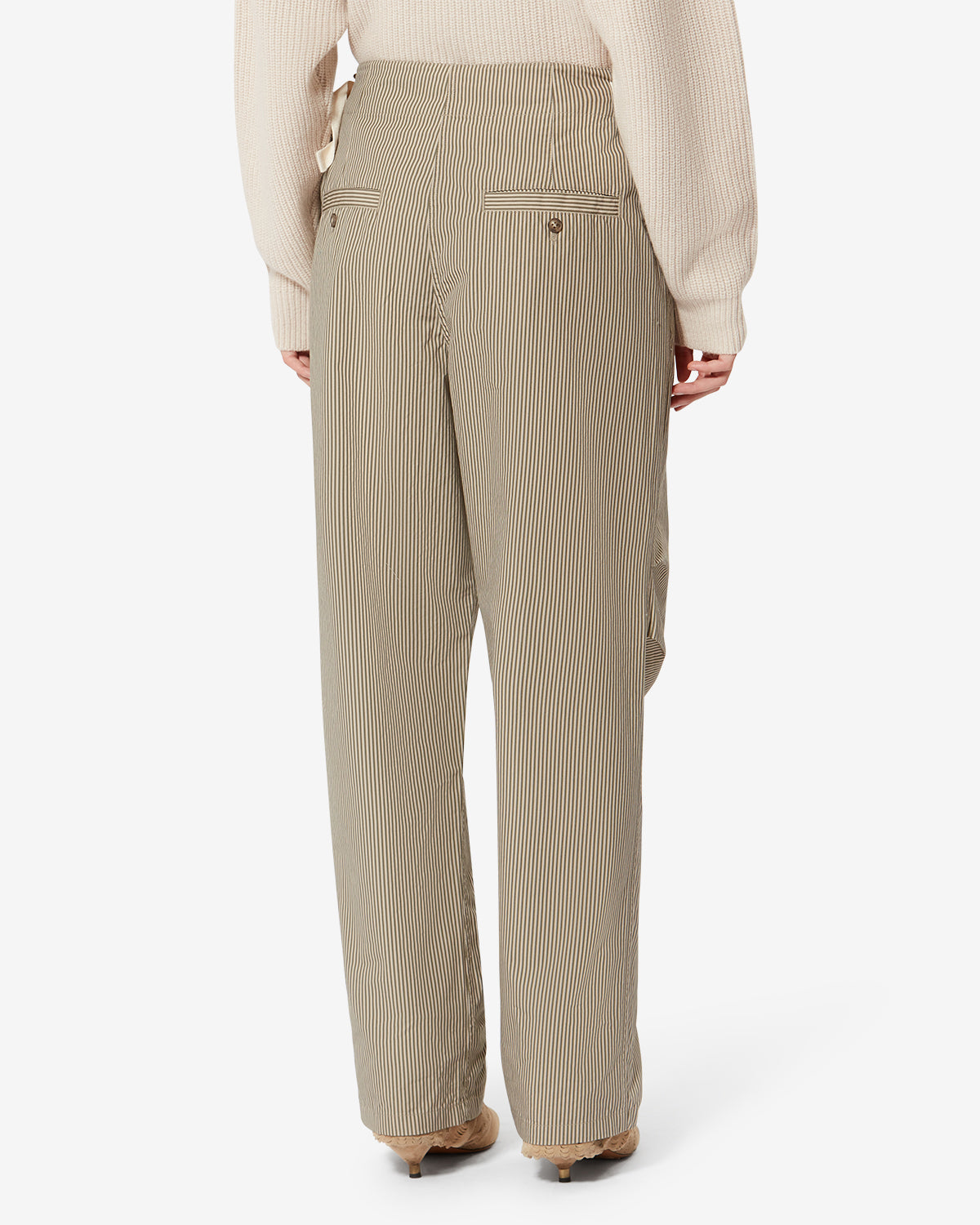 Pantaloni ampi in cotone a righe ceryne - Beige-khaki - Woman - 4