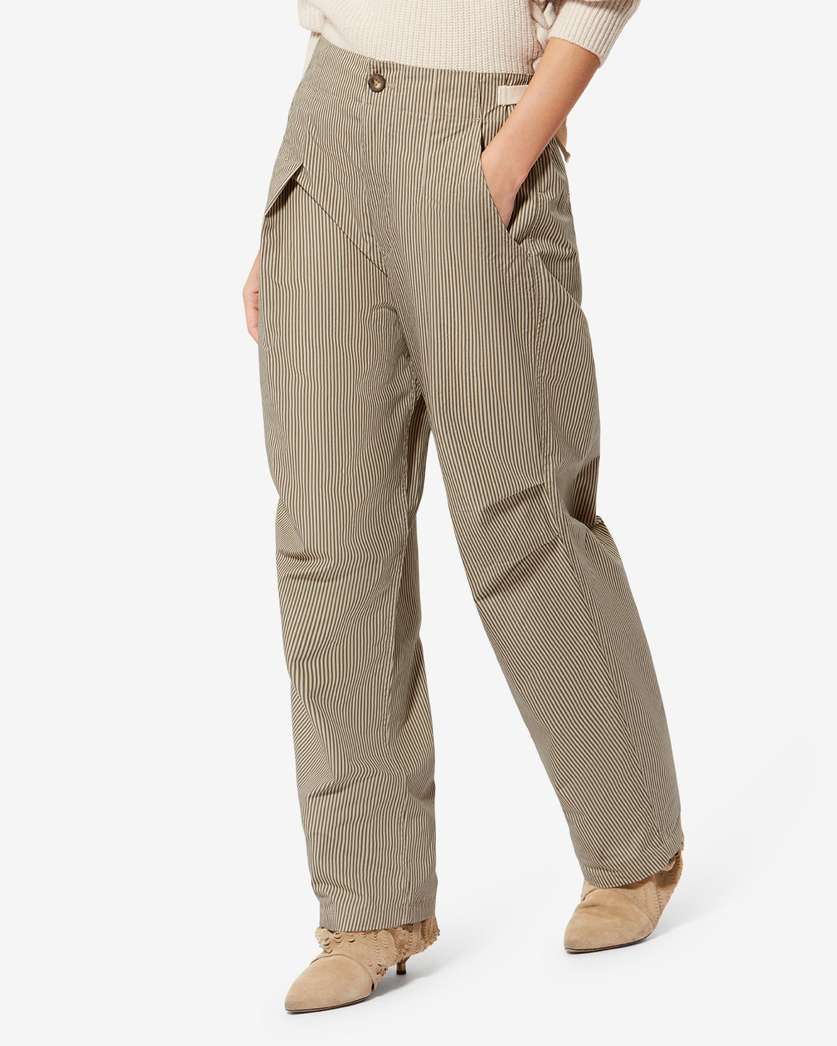 Pantaloni ampi in cotone a righe ceryne - Beige-khaki - Woman - 3