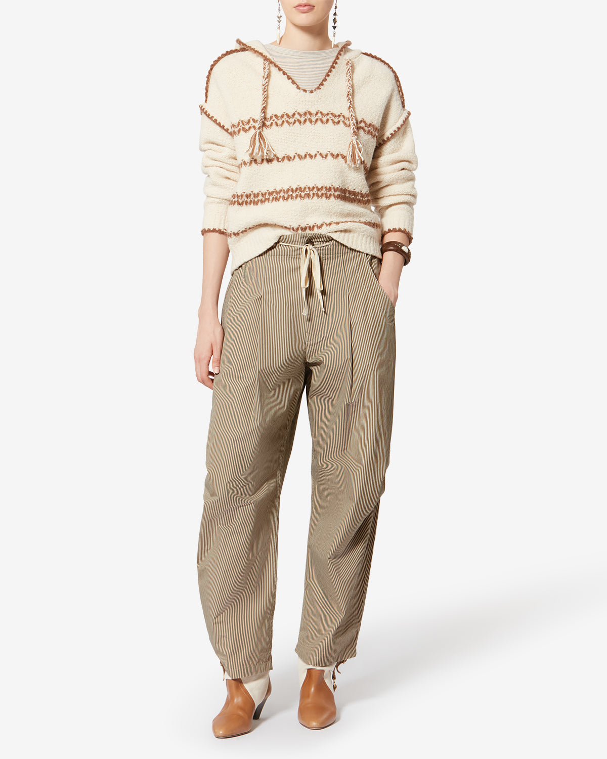 Pantaloni ampi in cotone a righe ceryne - Beige-khaki - Woman - 6
