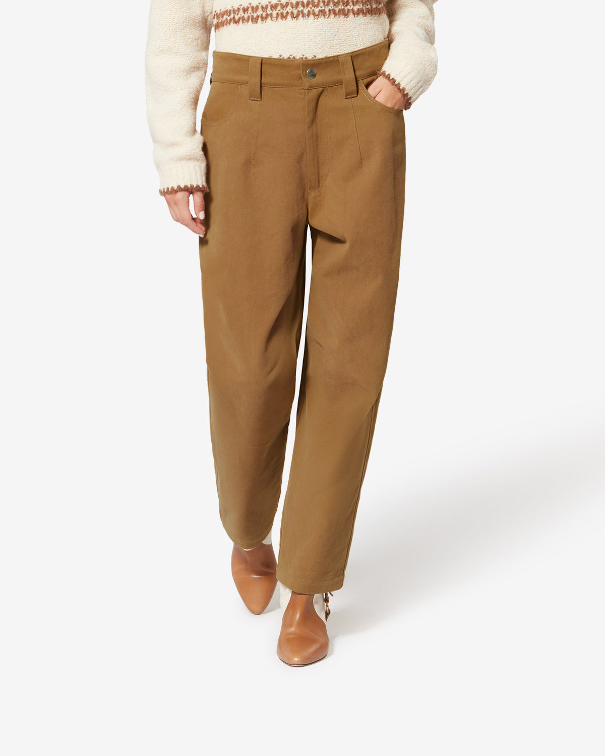Pantalon large opalyna en toile de coton sergé - Camel - Woman - 3