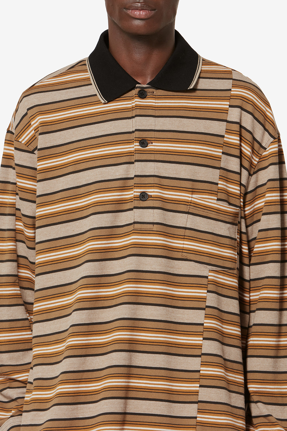 Sorel long-sleeve striped piqué cotton polo shirt - Beige-khaki - Man - 3
