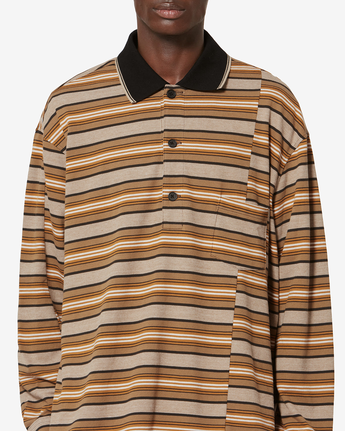 Polo a maniche lunghe sorel in piqué di cotone a righe - Beige-khaki - Man - 2