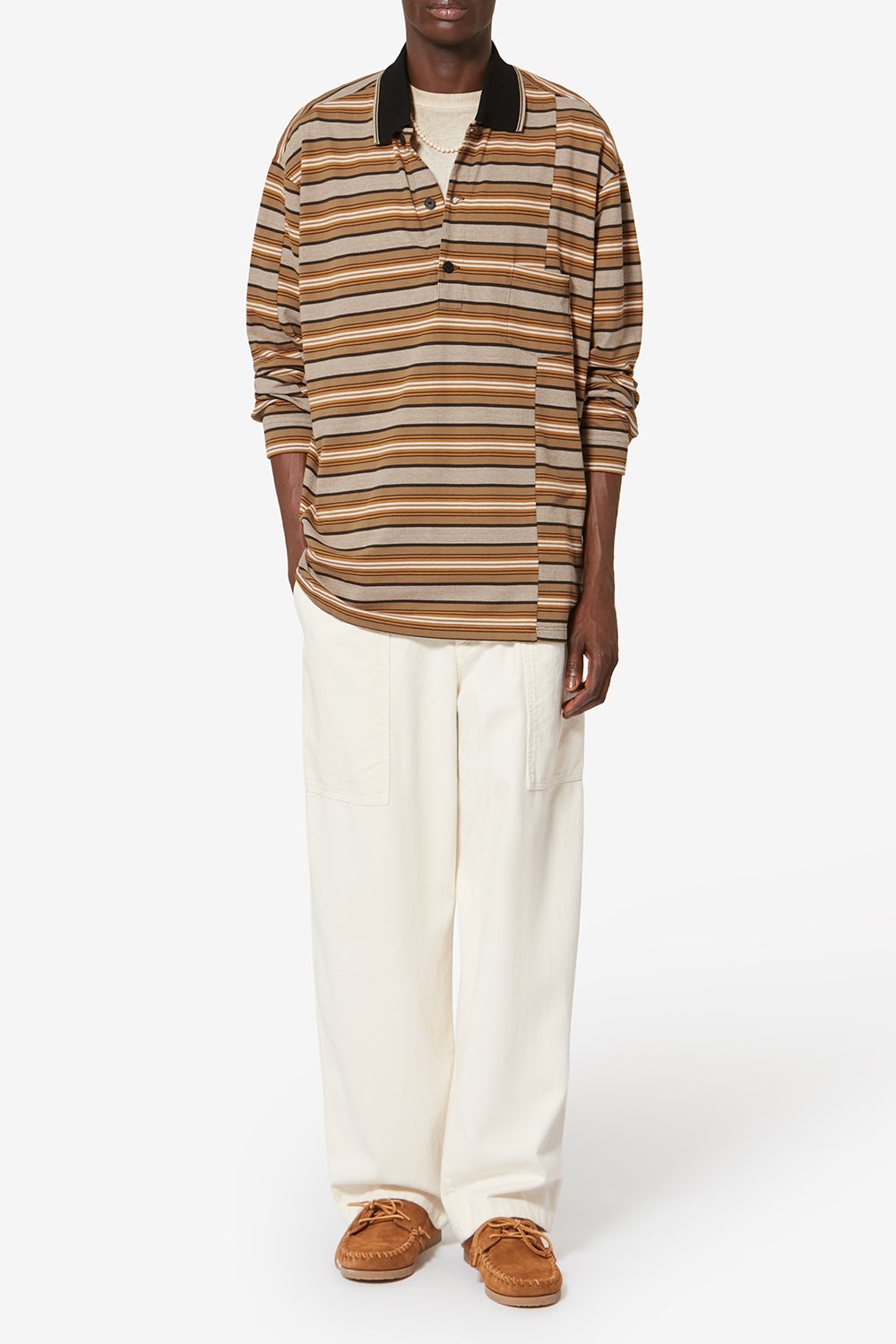 Sorel long-sleeve striped piqué cotton polo shirt - Beige-khaki - Man - 2