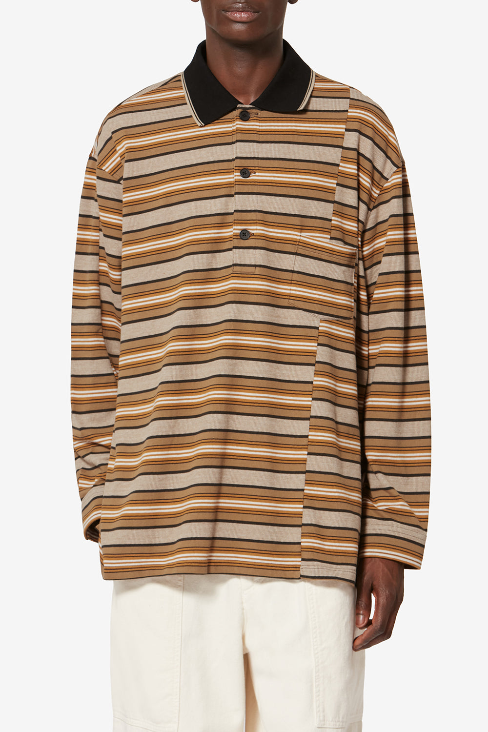 Sorel long-sleeve striped piqué cotton polo shirt - Beige-khaki - Man - 4