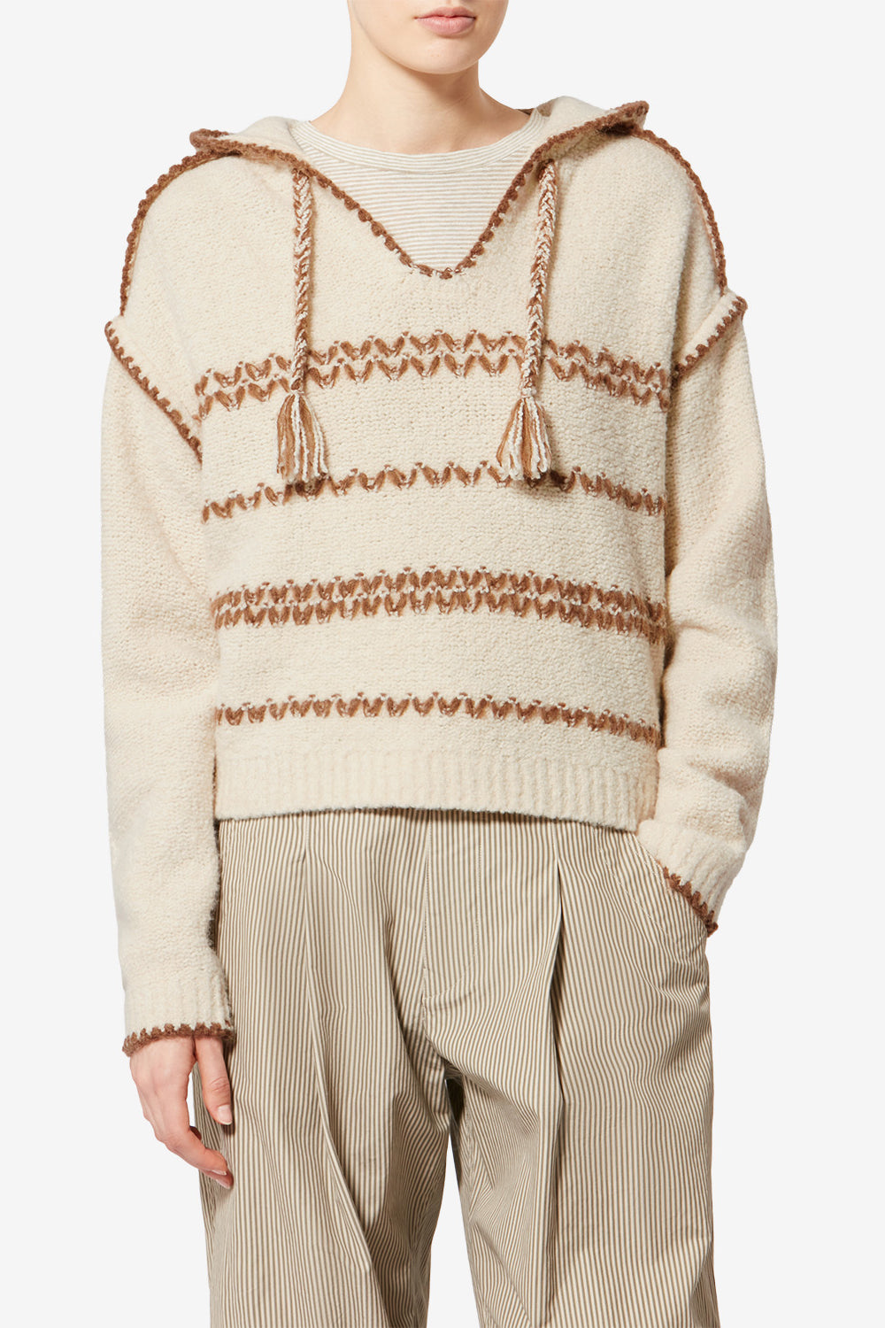 Romera hooded merinos wool tweed sweater - Ecru-bronze - Woman - 4