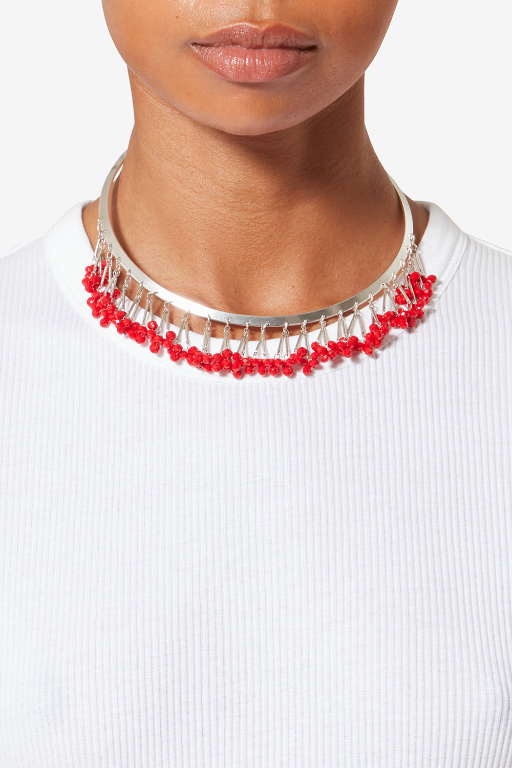 Collier ras du cou nora - Rouge-argenté - Woman - 2