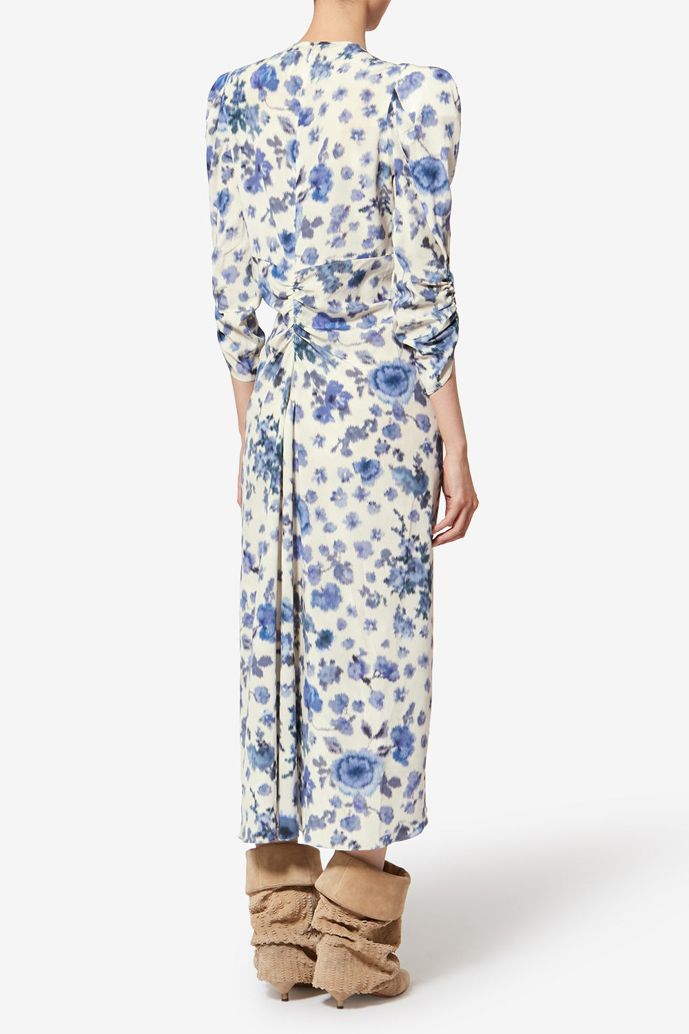 Albini long printed stretch silk dress - Blue - Woman - 4
