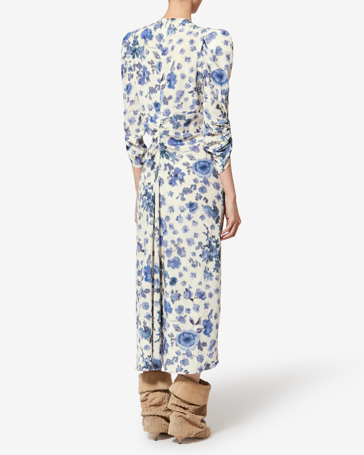 Abito lungo in seta stretch stampata albini - Blu - Woman - 3