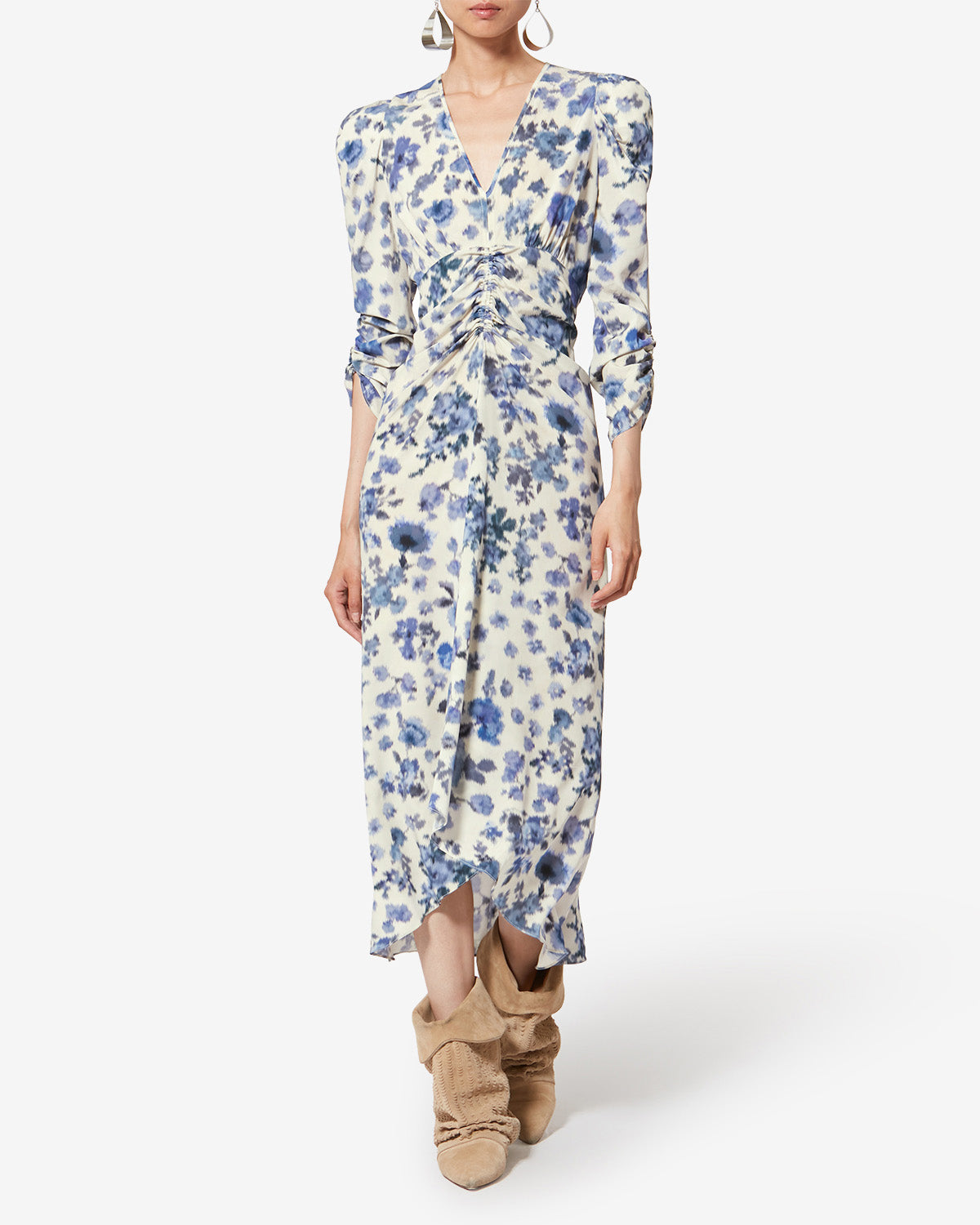 Abito lungo in seta stretch stampata albini - Blu - Woman - 1