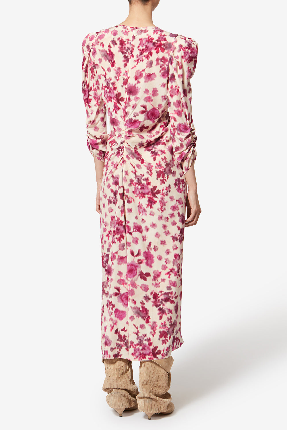 Albini long printed stretch silk dress - Pink - Woman - 4