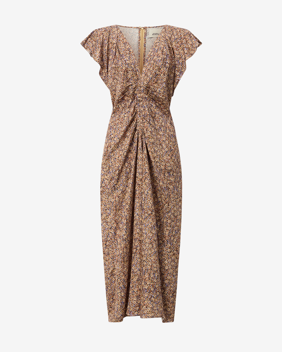 Robe drapée en jacquard de soie fleuri lindsay - Ocre - Woman - 4