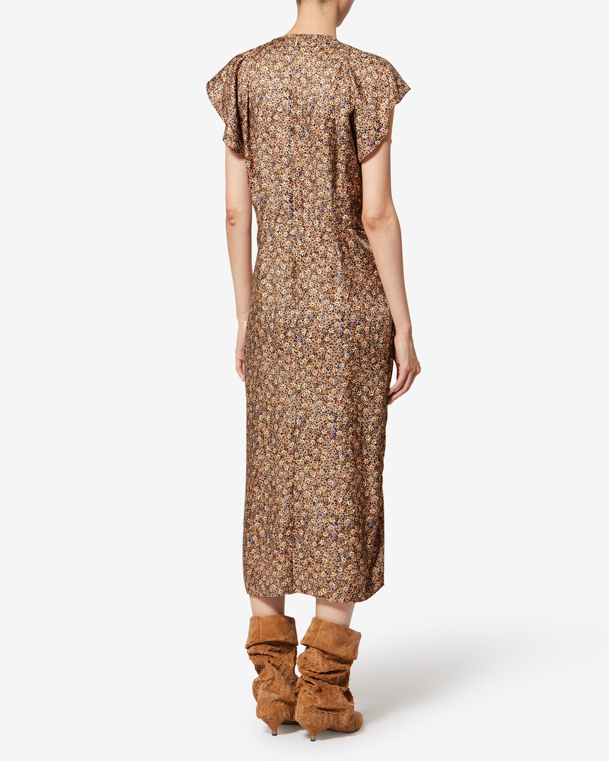 Robe drapée en jacquard de soie fleuri lindsay - Ocre - Woman - 3
