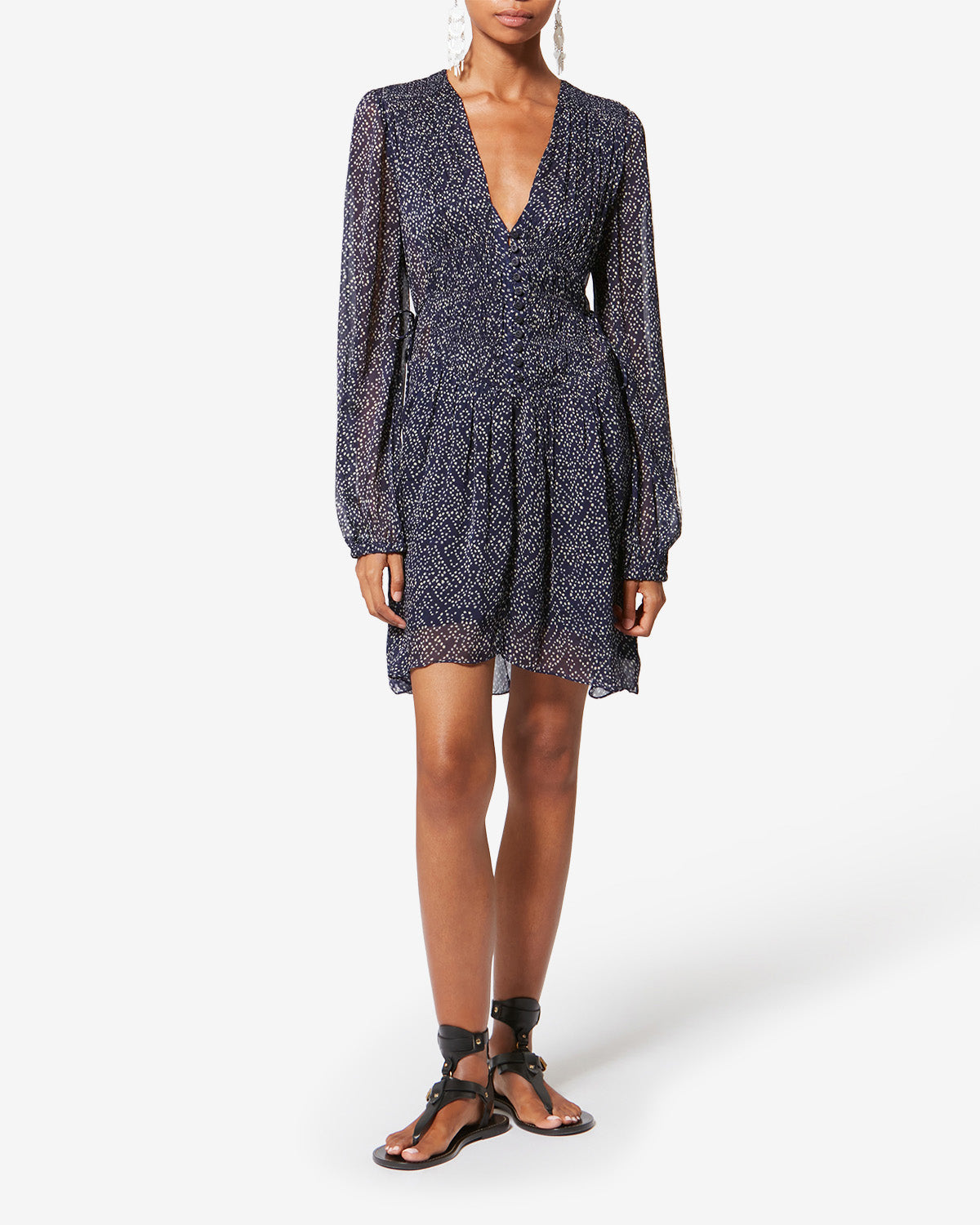 Kurzes kleid loriena aus bedrucktem musselin - Midnight - Woman - 1