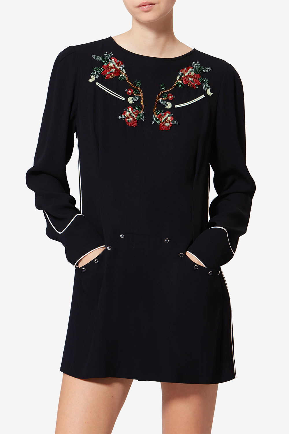 Vestido corto de cady con cuentas youma - Negro - Woman - 4