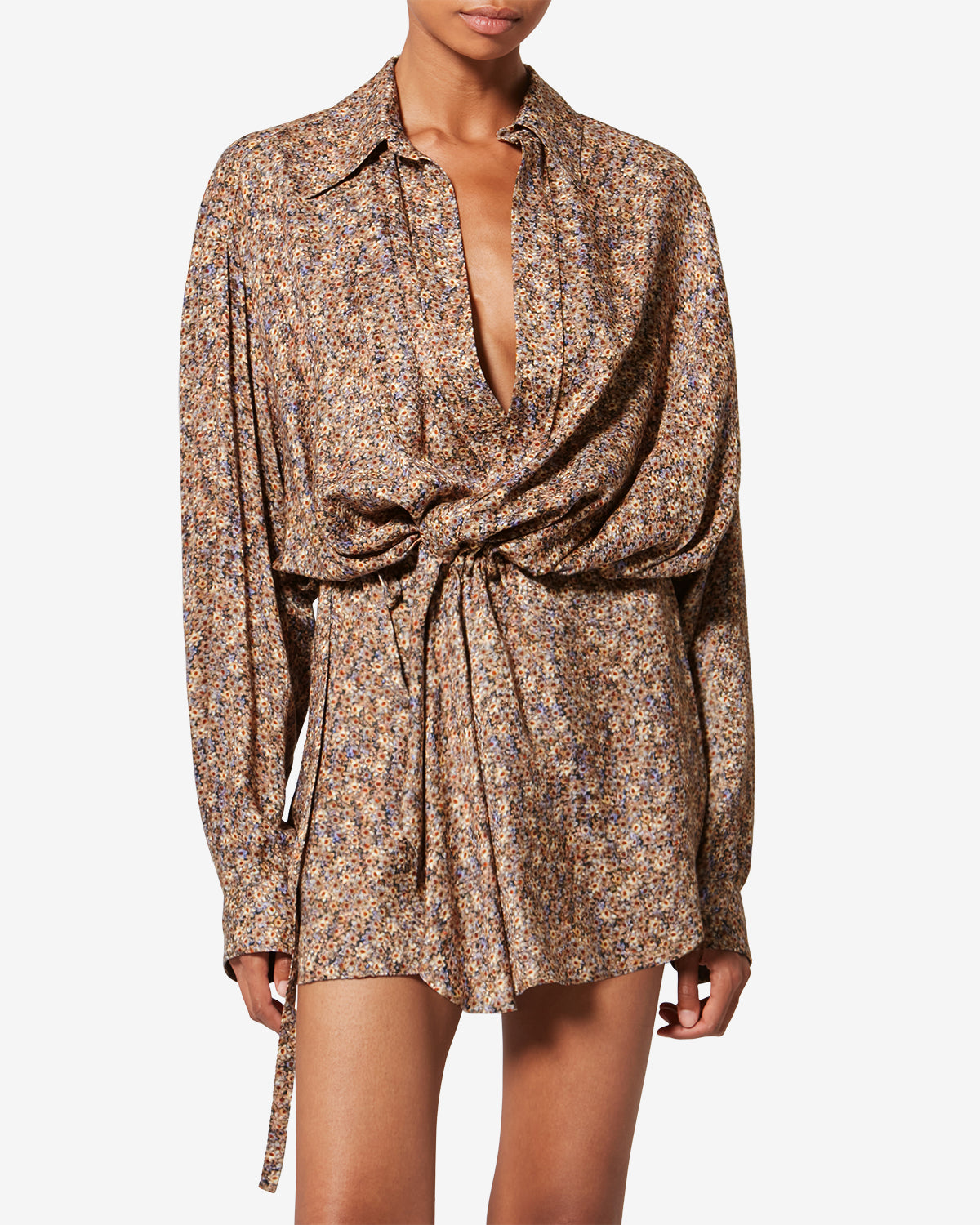Harmony floral silk jacquard shirt dress - Ochre - Woman - 3