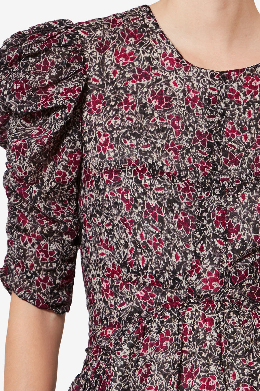 Sichellia long printed organic cotton voile dress - Crushed berry - Woman - 3