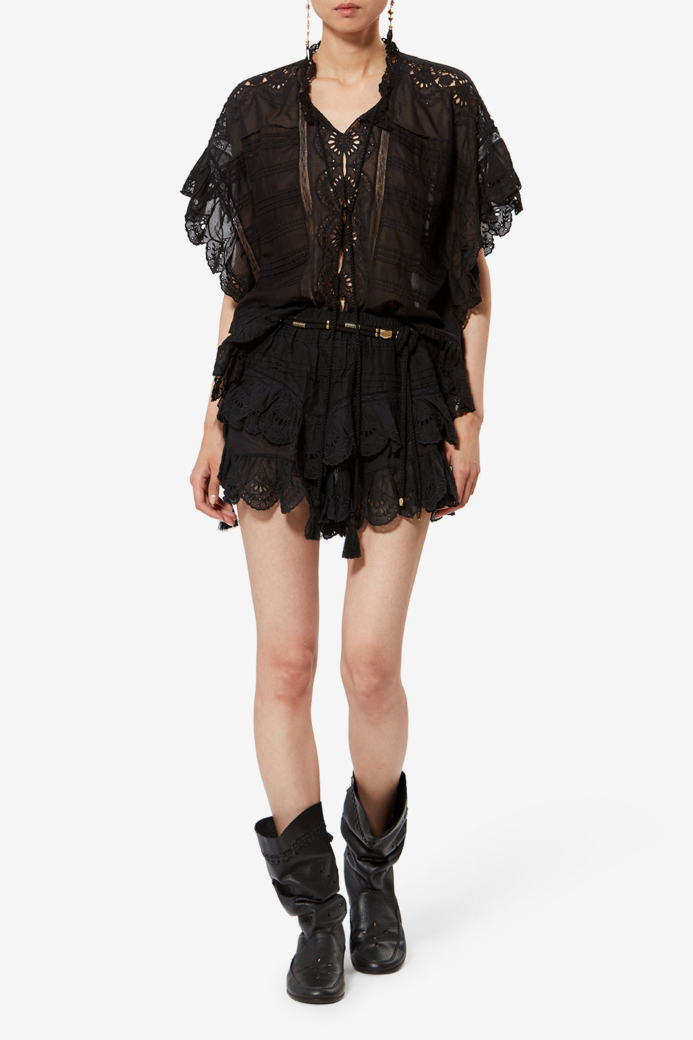 Short jocadia de algodón y encaje floral - Negro - Woman - 2