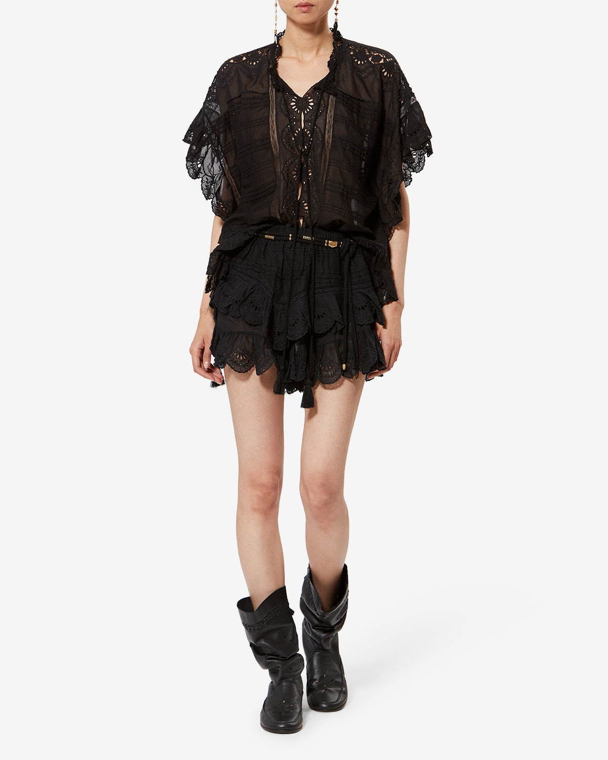 Short jocadia de algodón y encaje floral - Negro - Woman - 1