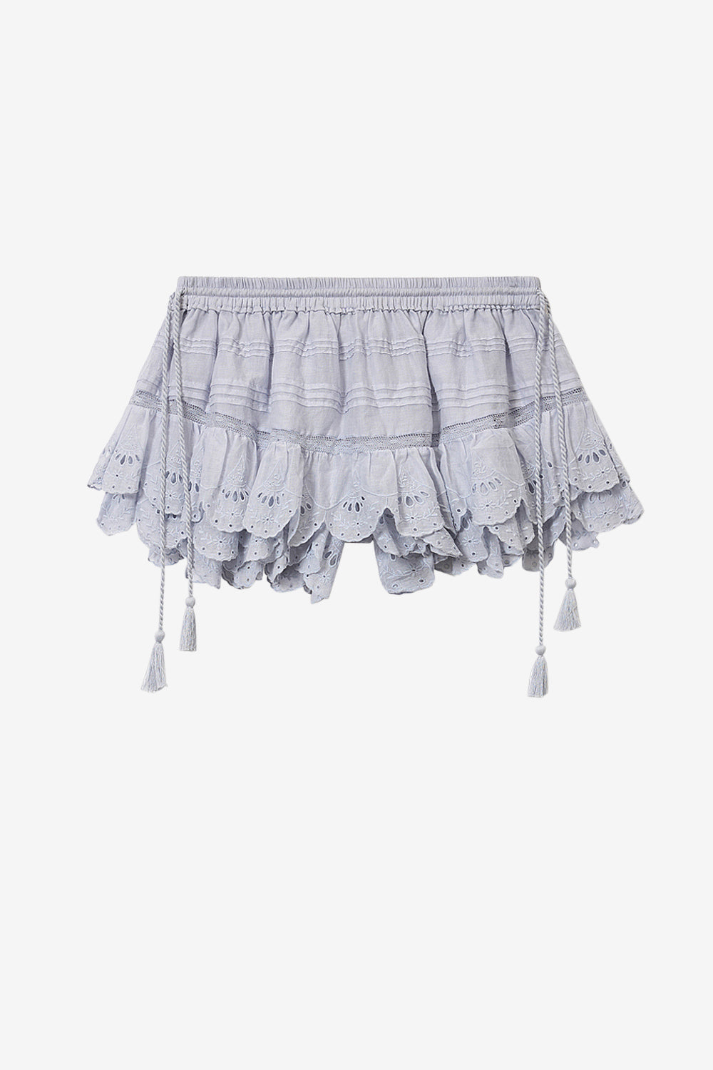 Puria short ruffled cotton and floral lace skort - Light blue - Woman - 1