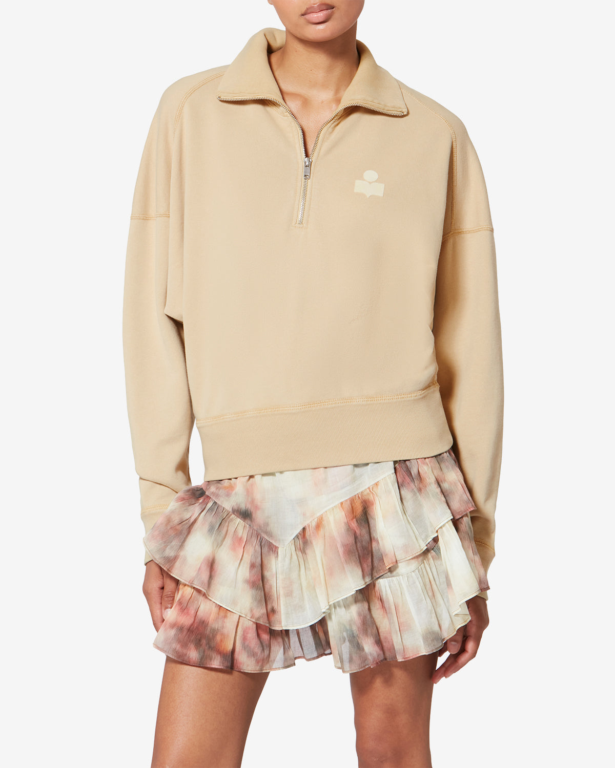 Sweatshirt ross en coton à col montant - Ocre clair - Woman - 3