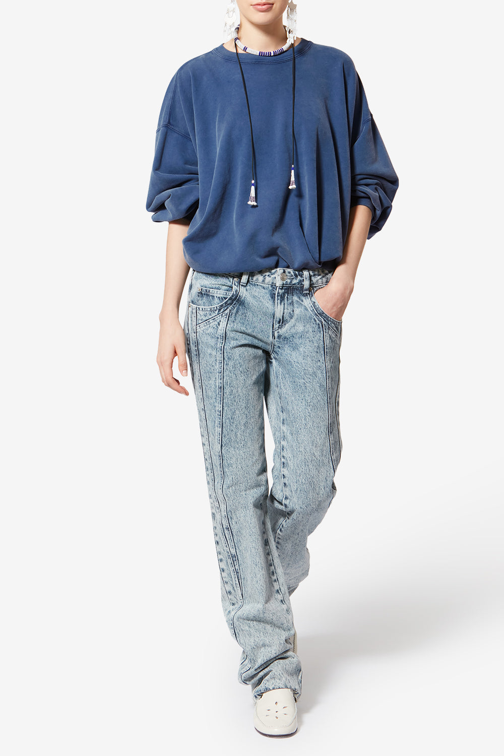 Sweatshirt sauria en coton délavé - Bleu indigo - Woman - 2