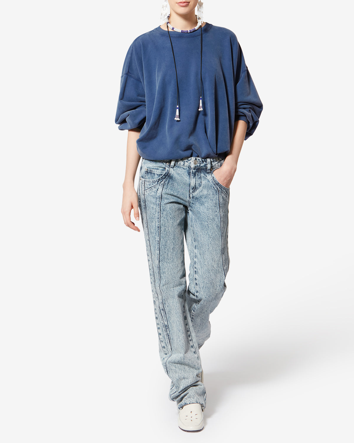 Sweatshirt sauria en coton délavé - Bleu indigo - Woman - 1