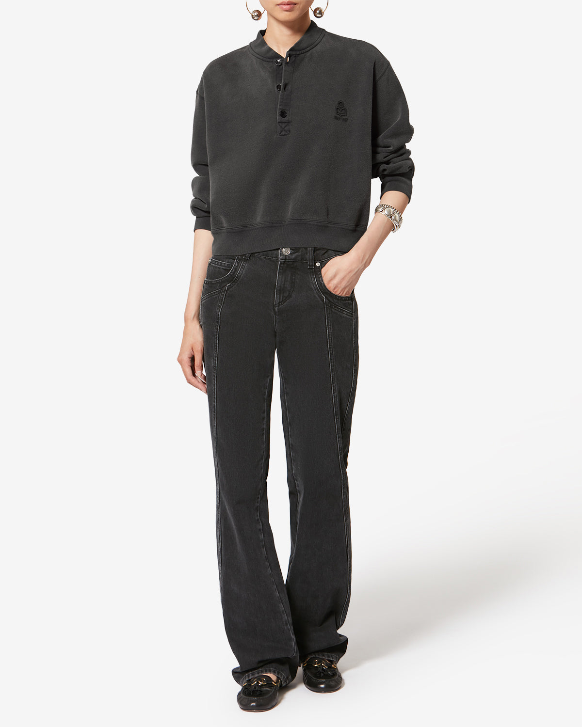 Sudadera simony de algodón con logotipo - Negro lavado - Woman - 1