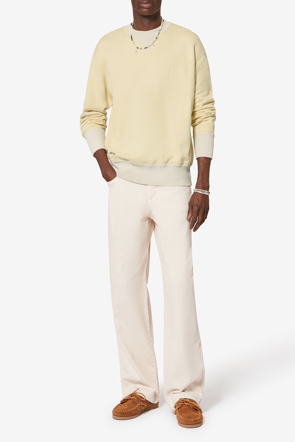 Sweatshirt miker en coton à motifs brodés - Jaune clair - Man - 2