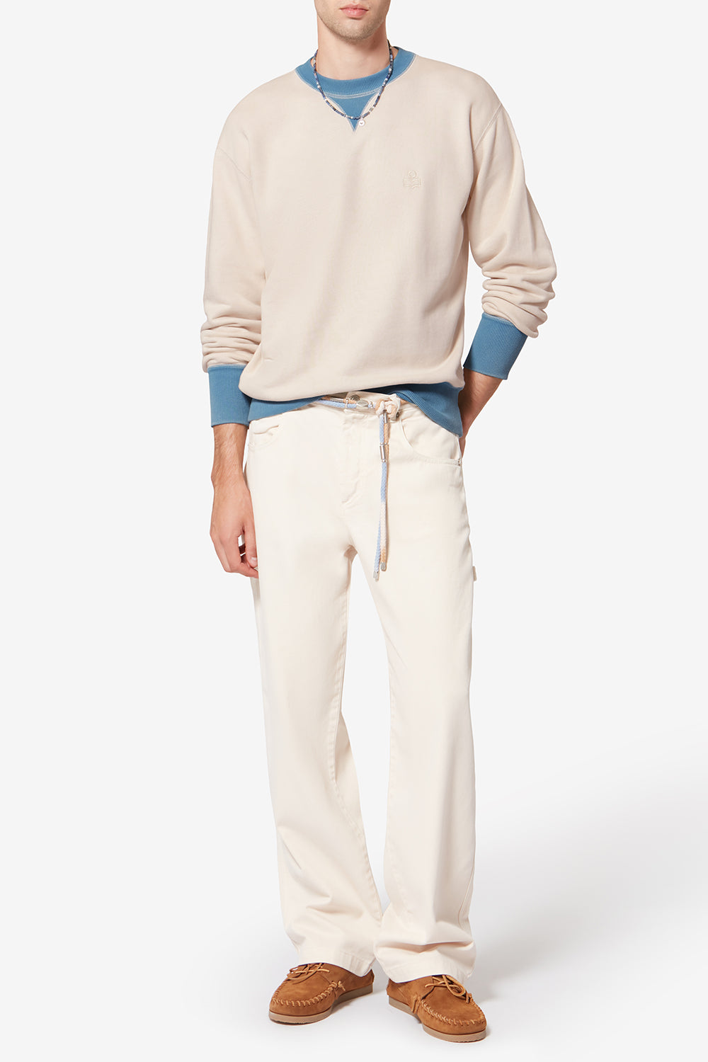 Sweatshirt miker en cotonà motifs brodés - Écru - Man - 2