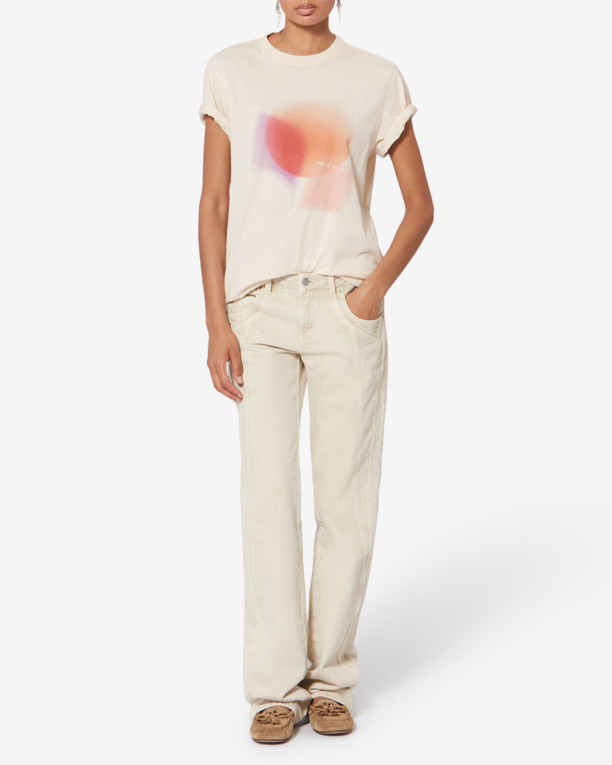 T-shirt zewel en coton imprimé - Écru - Woman - 1