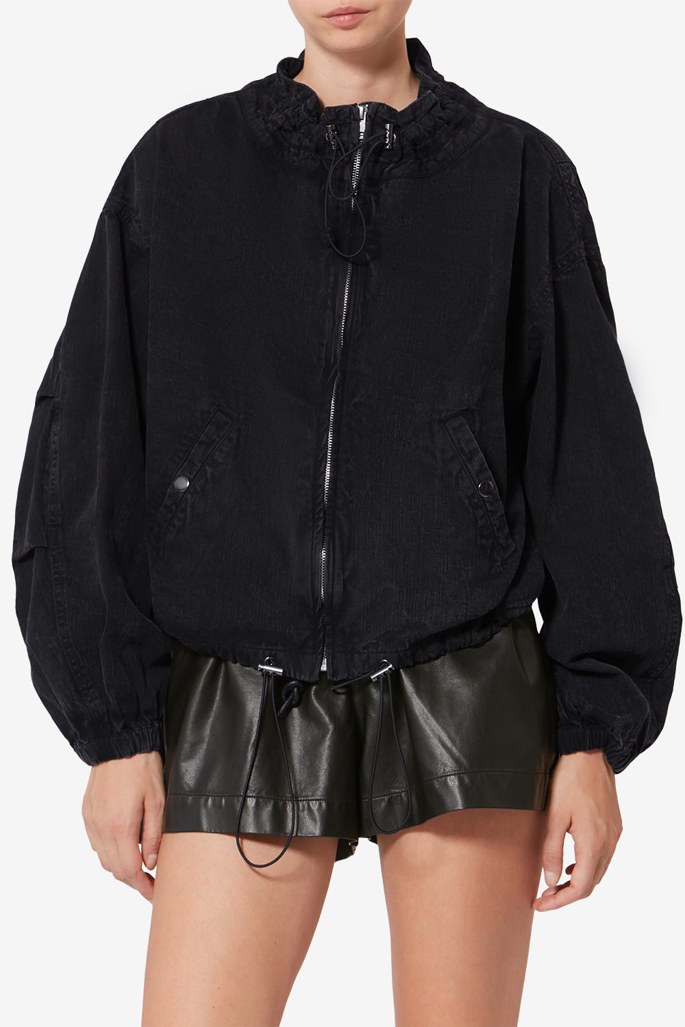 Giacca corta plume in chambray - Nero lavato - Woman - 4